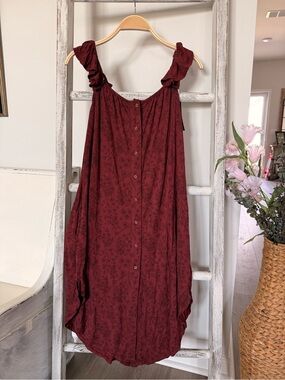 Kindred Bravely Labor Delivery Gown XS/S Burgundy Floral Ruffle Sleeve NWT